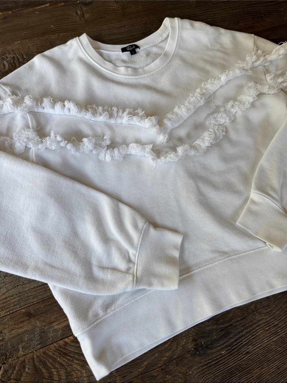 Rails Kinsey white French Terry sweatshirt sweater fringed detail EUC size L - Picture 6 of 8